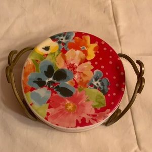 Pioneer Woman Floral Medley Coaster Set With Holder 4 Coasters